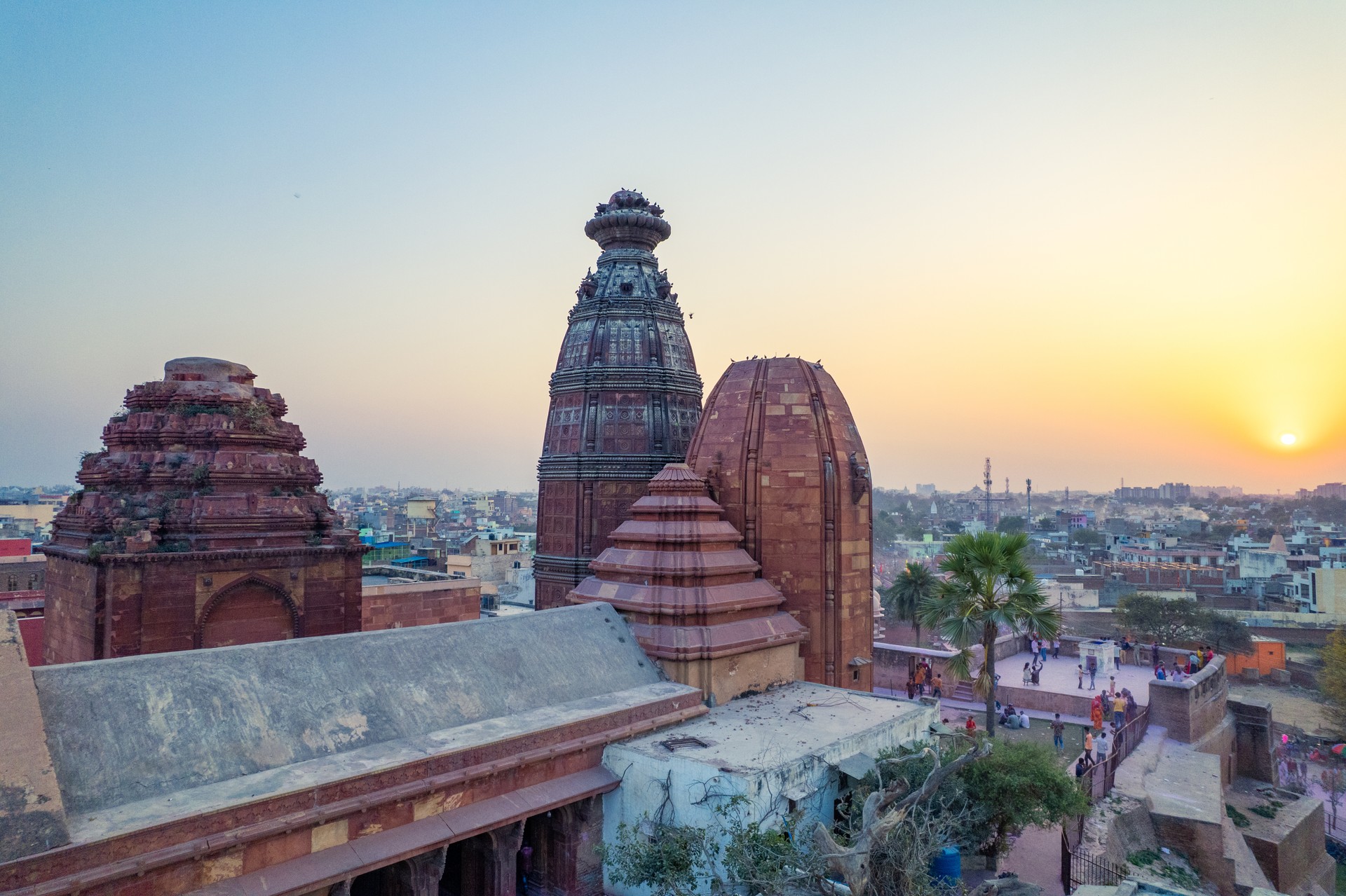 Aerial view of Shri Radha Madan Mohan Ji Temple located in Vrindavan, Uttar Pradesh, India